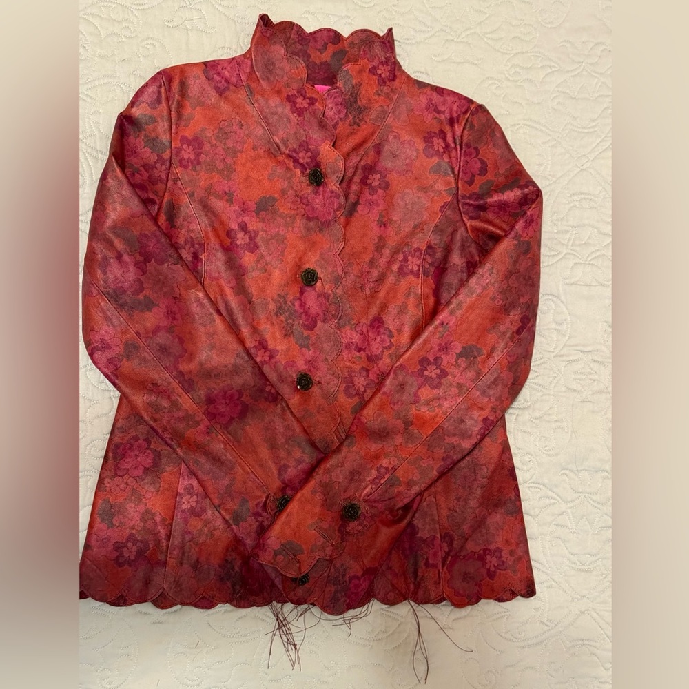 NWT Imp of the Roses rare leather and silk jacket